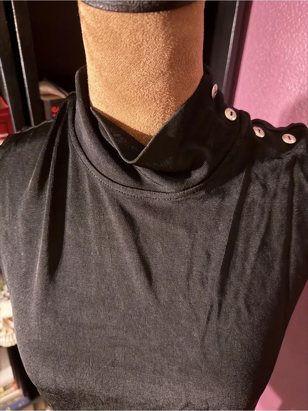 Black 1/2 Turtleneck Button-Shoulder Chicos Travelers stretchy sleeveless